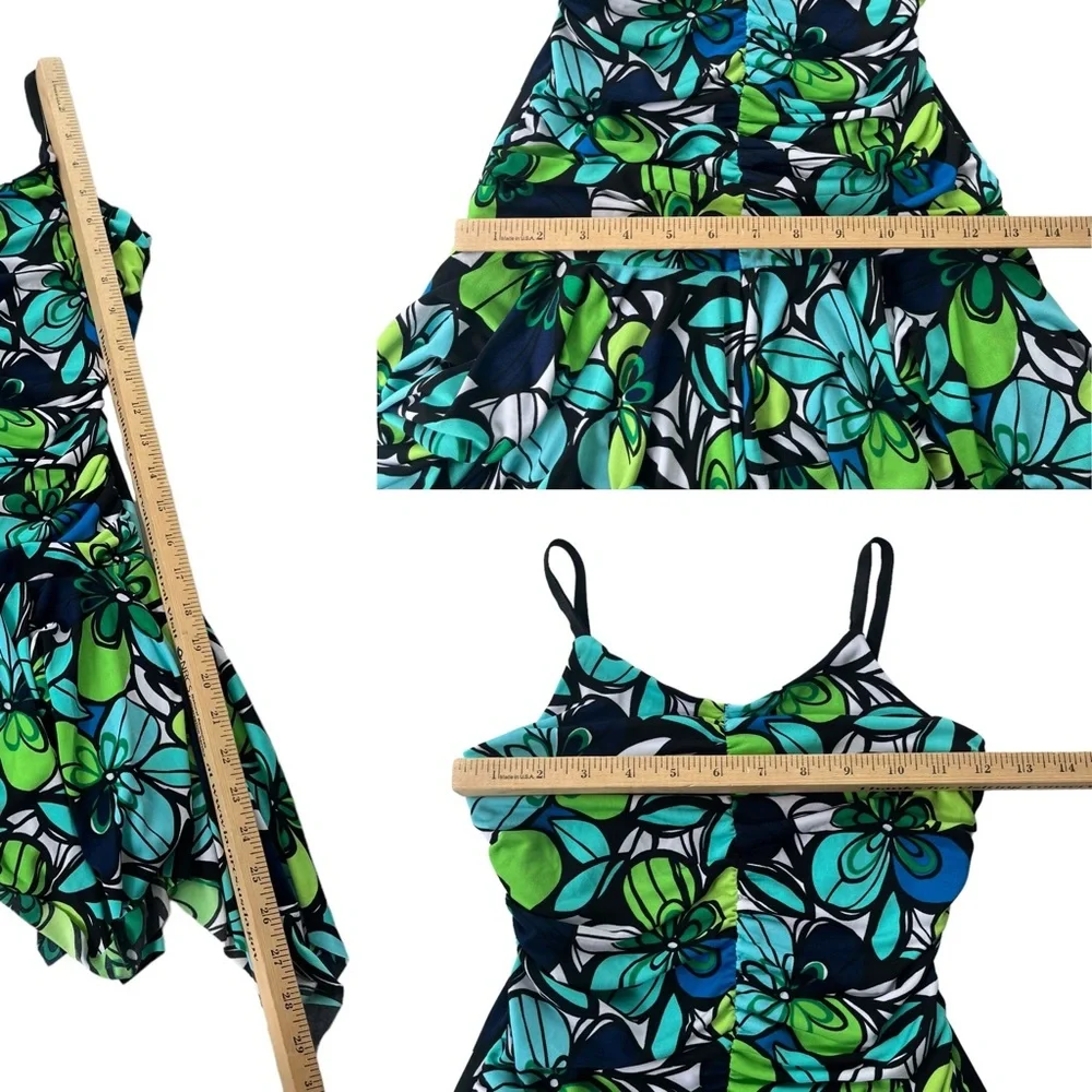 iz BYER California Girl’s Size 8 Turquoise Lime Green, Floral Handkerchief Dress